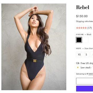 NWT LUXURY SWIM, MBM Swim/Marcia B Maxwell REBEL Swimsuit, Size XL, Black